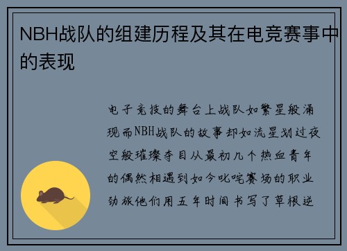 NBH战队的组建历程及其在电竞赛事中的表现